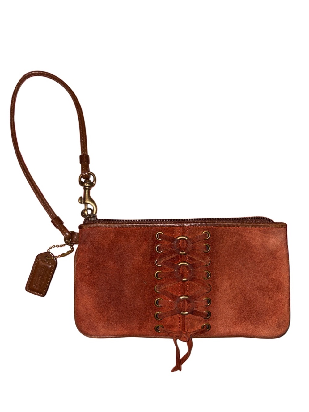 Coach Vintage Y2K Corset Laced Wristlet In Rust suede & brown leather.  7139 - Picture 3 of 10